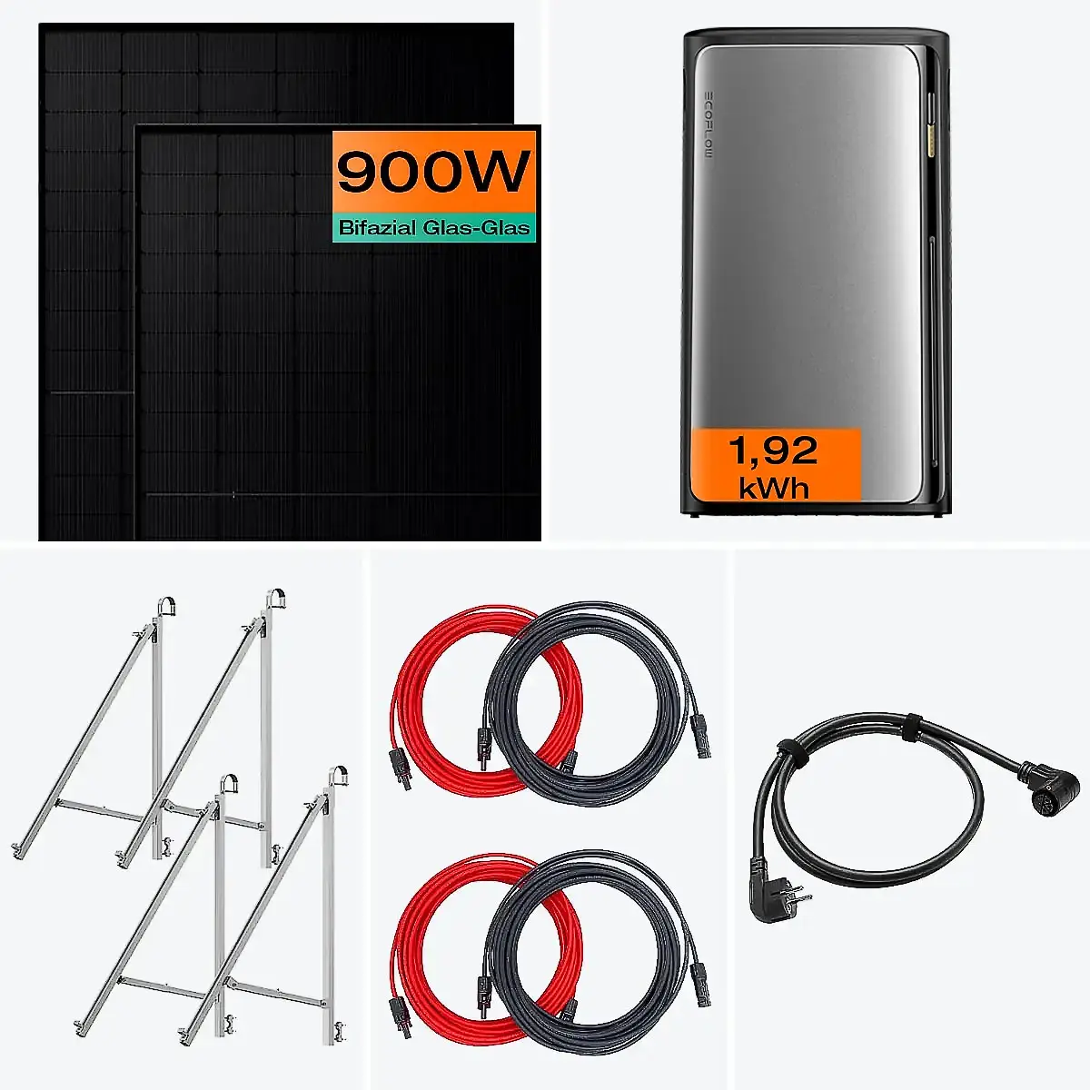 Balkonkraftwerk mit Speicher 900 W Komplettset Max mit Glasgeländer Halterung Balkonkraftwerk mit Speicher 900 W Komplettset Max mit Glasgeländer Halterung