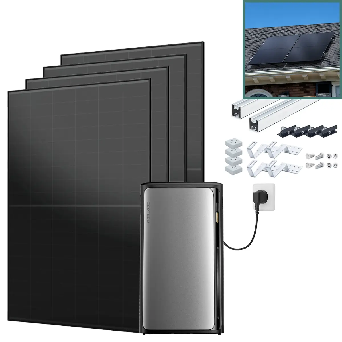Balkonkraftwerk mit Speicher Ultra 1860 W mit Ziegeldach Halterung Balkonkraftwerk mit Speicher Ultra 1860 W mit Ziegeldach Halterung