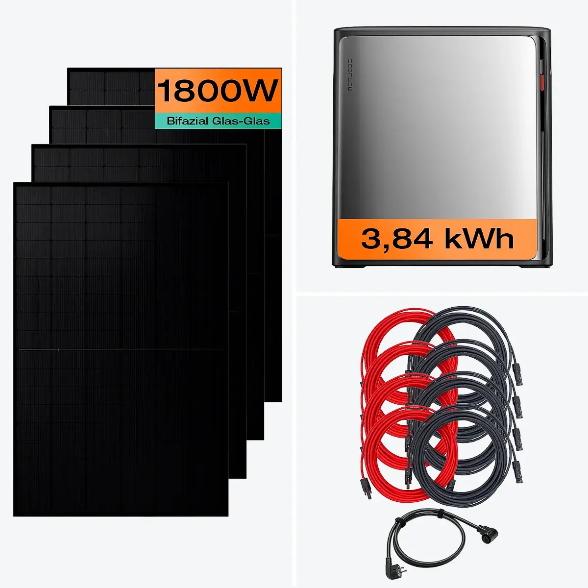 Balkonkraftwerk mit Speicher 1800 W & 3,8 kWh Komplettset Balkonkraftwerk mit Speicher 1800 W & 3,8 kWh Komplettset
