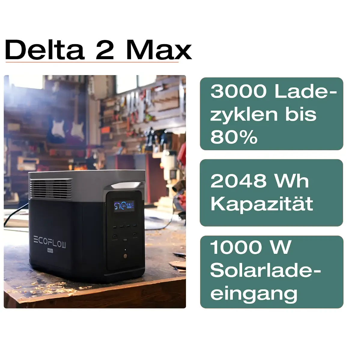 Balkonkraftwerk mit Speicher Basic 2 kWh 1800 Wp bis 800 W