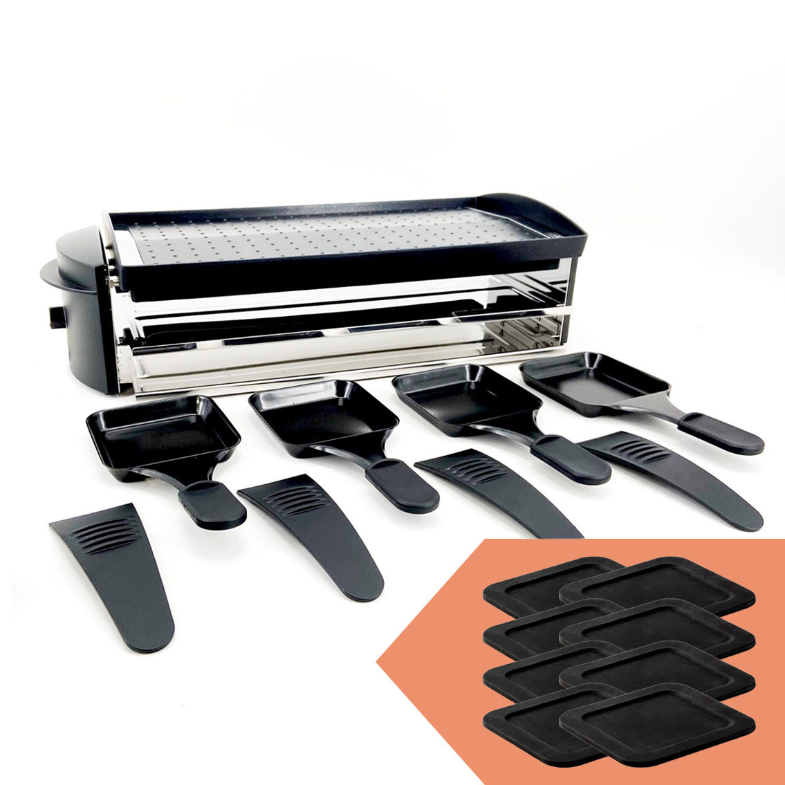 Raclette Cheeseboard V8 inkl. Silikonunterlagen Raclette Cheeseboard V8 inkl. Silikonunterlagen