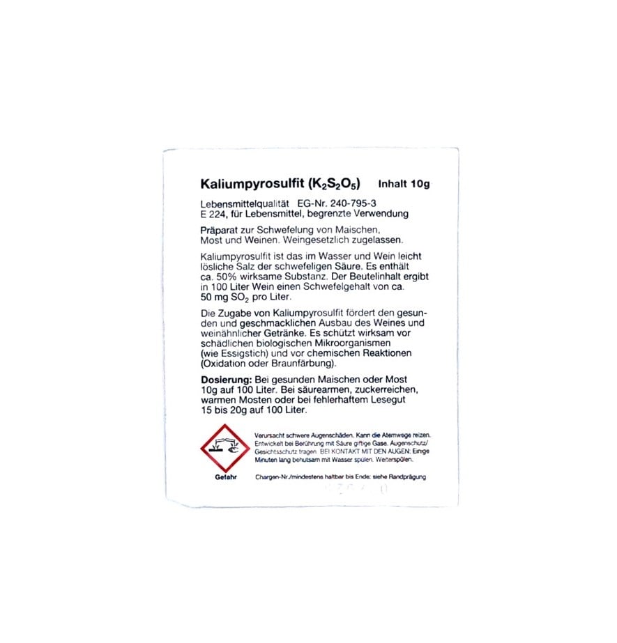 Kaliumdisulfit, Kaliumpyrosulfit, Schwefelpulver 10 g