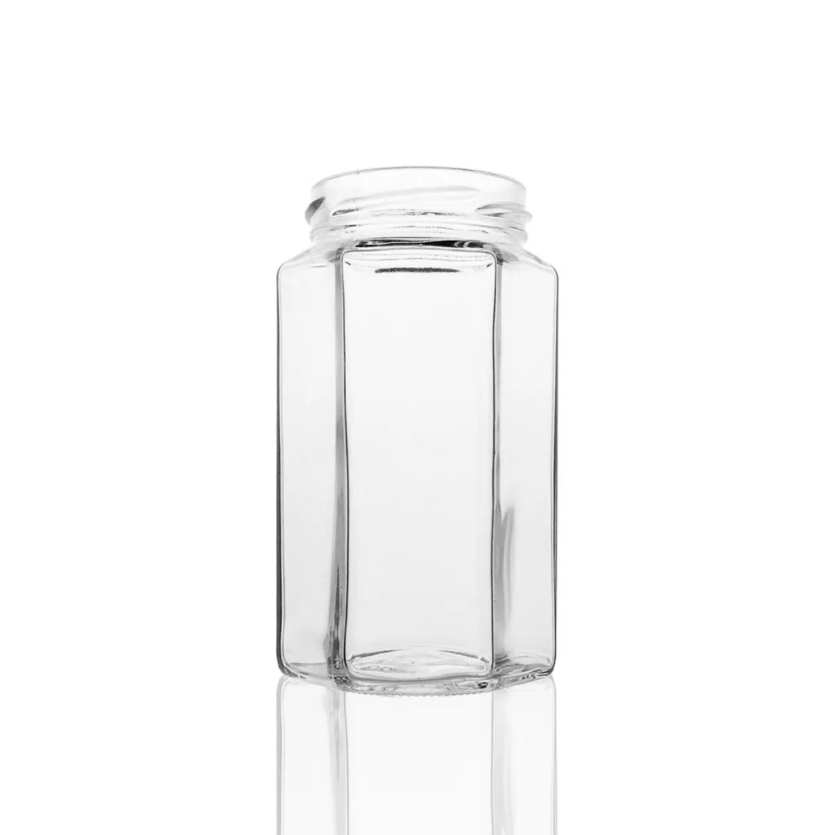 Einmachglas, Marmeladenglas 280 ml 6-Eck mit TO 58 Mündung Einmachglas, Marmeladenglas 280 ml 6-Eck mit TO 58 Mündung
