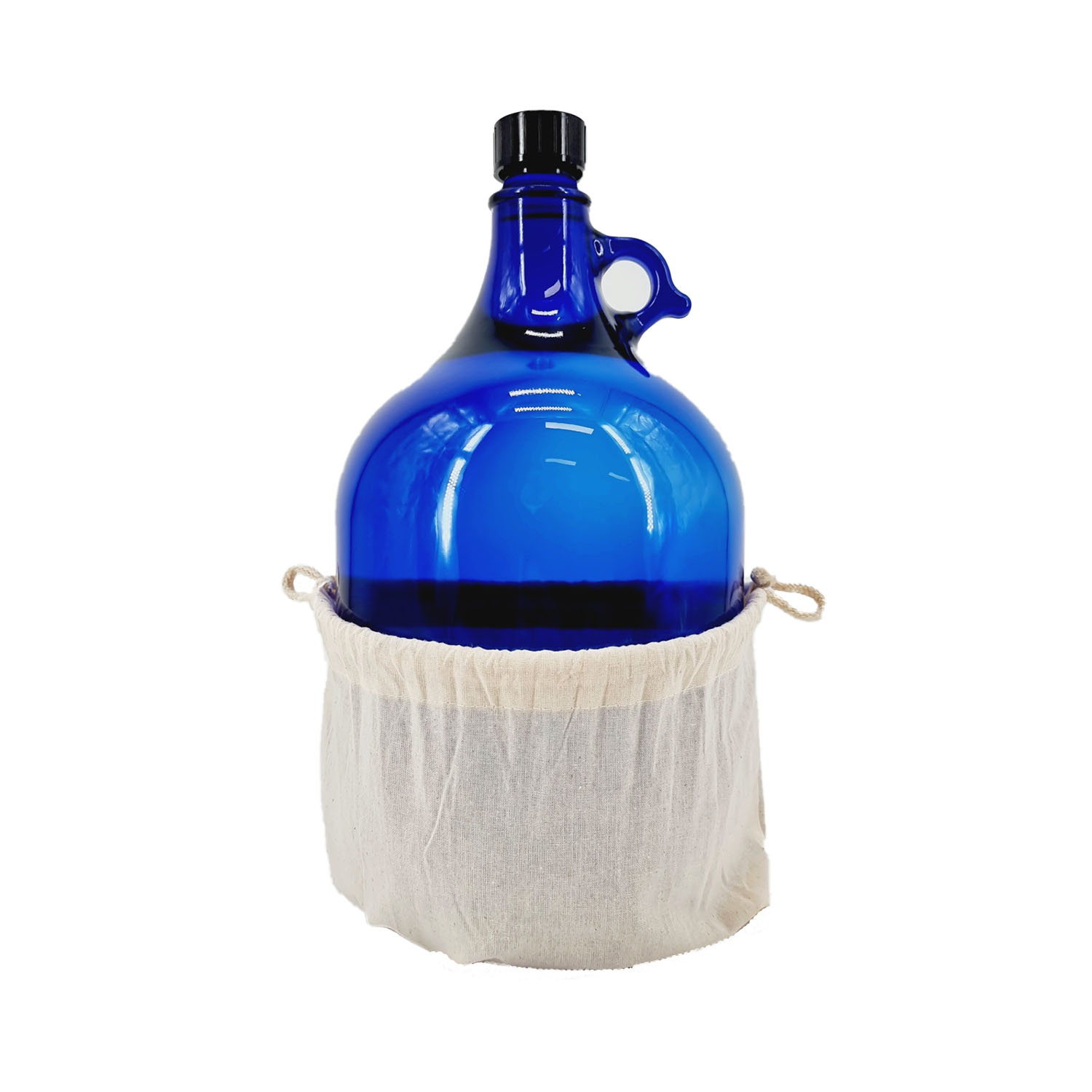 Baumwollbeutel-Natur für 5 Liter Glasballon blau