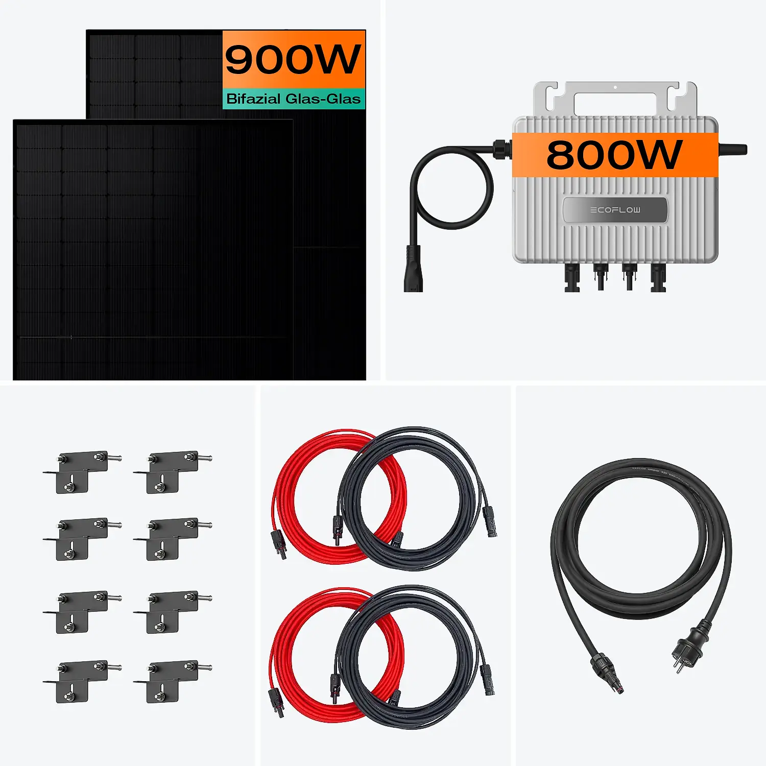 Balkonkraftwerk für Fassade 90° 800 W, 900 Wp