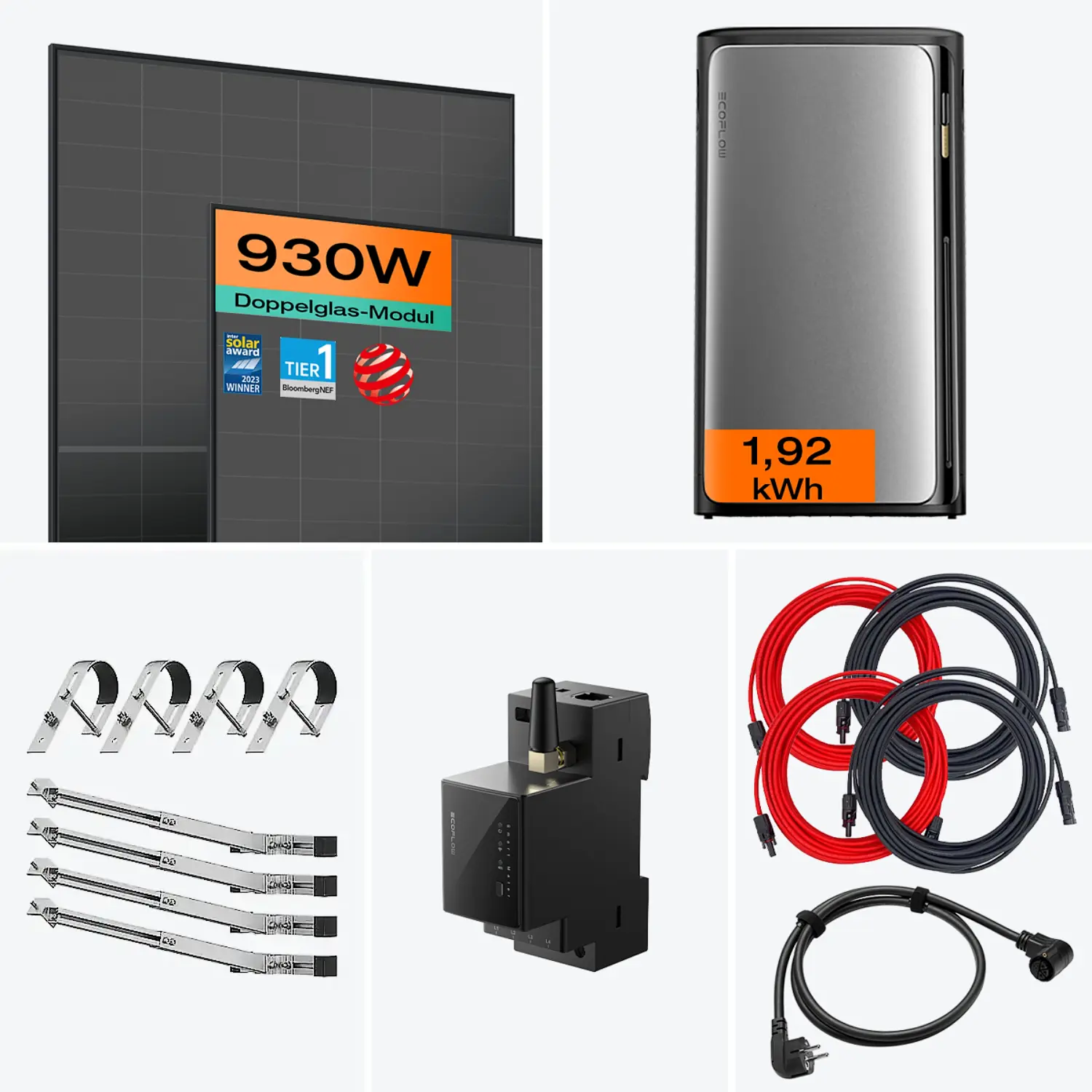 Balkonkraftwerk mit Speicher Ultra 930 W mit Gittergeländer Halterung