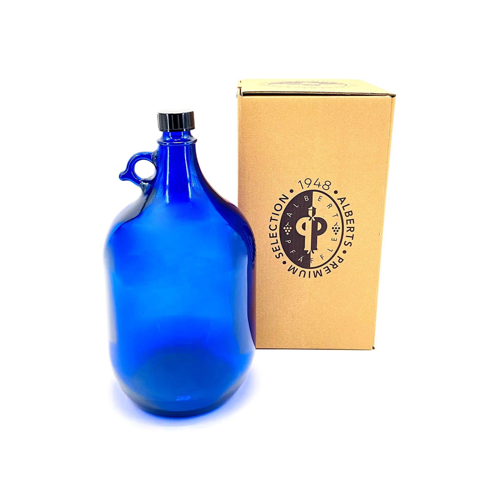 Glasballon-Set blau 5 Liter inkl. Holzkiste und Schraubverschluss