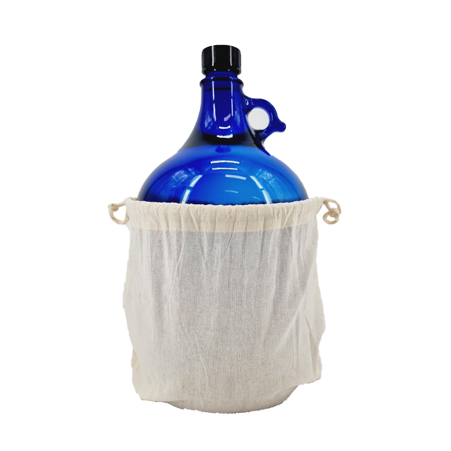 Baumwollbeutel-Natur für 5 Liter Glasballon blau