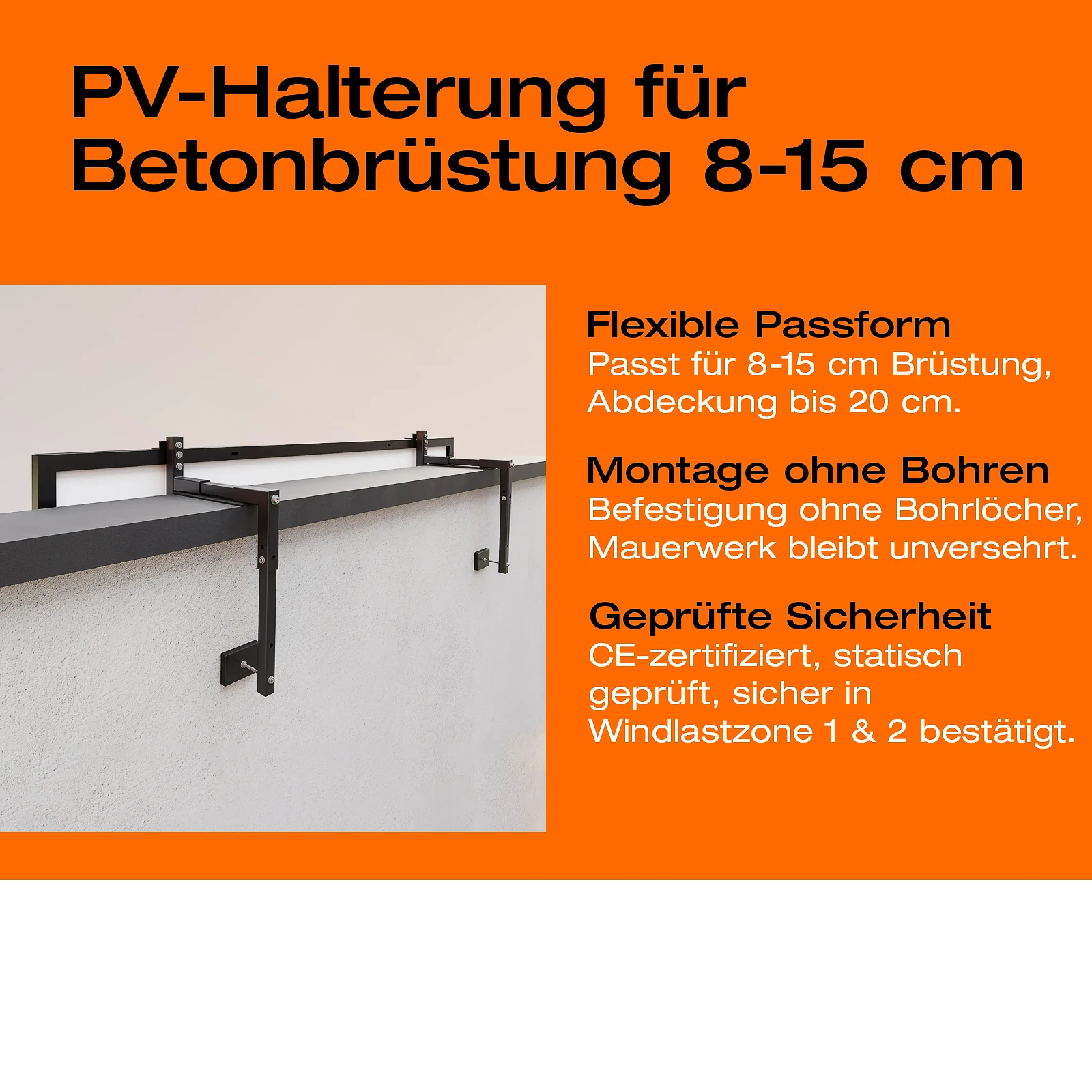 Solar-Halterung für Betonbrüstungen 8-15 cm