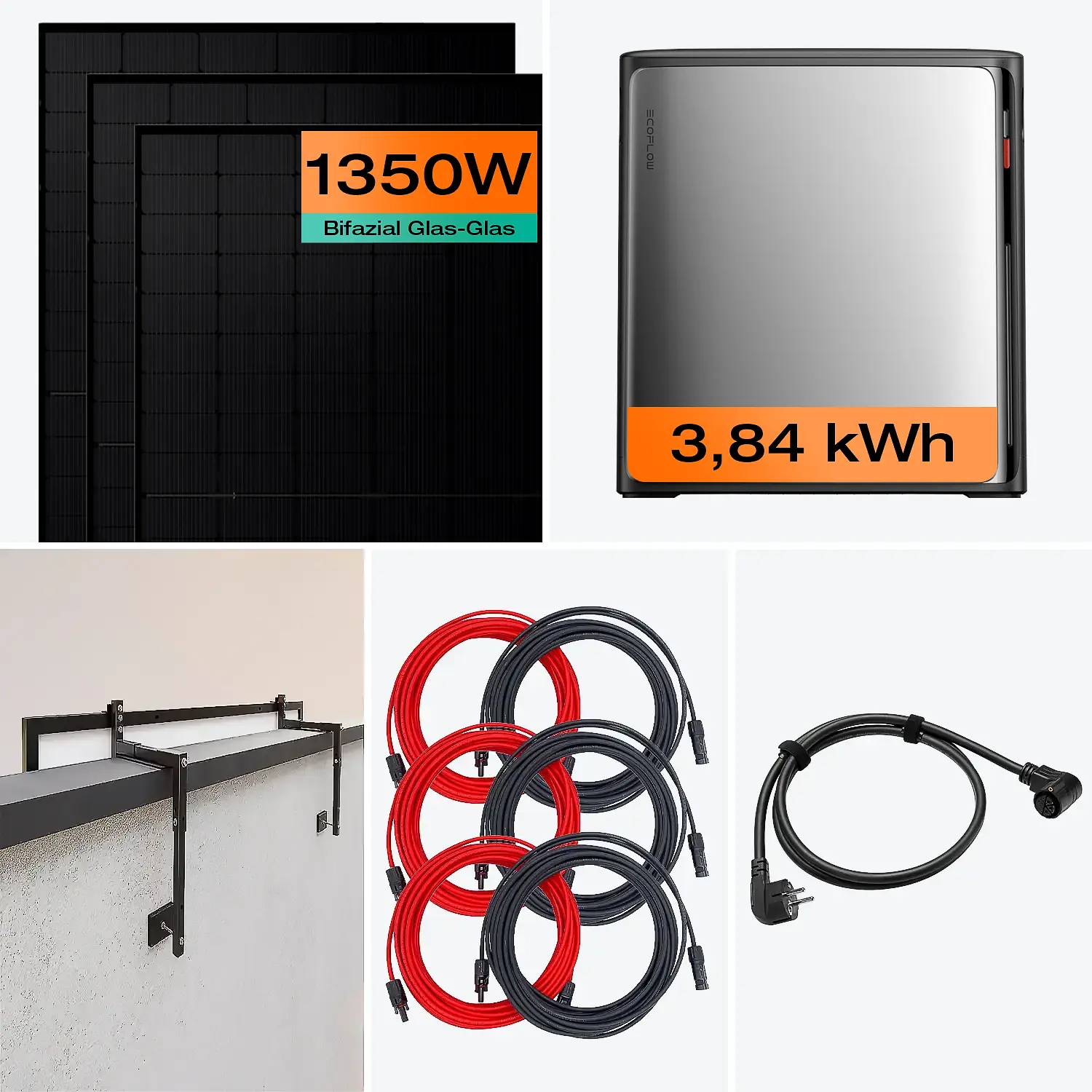 Balkonkraftwerk mit Speicher 1350 W & 3,8 kWh Komplettset mit Betonbrüstung Halterung (10-15 cm) Balkonkraftwerk mit Speicher 1350 W & 3,8 kWh Komplettset mit Betonbrüstung Halterung (10-15 cm)