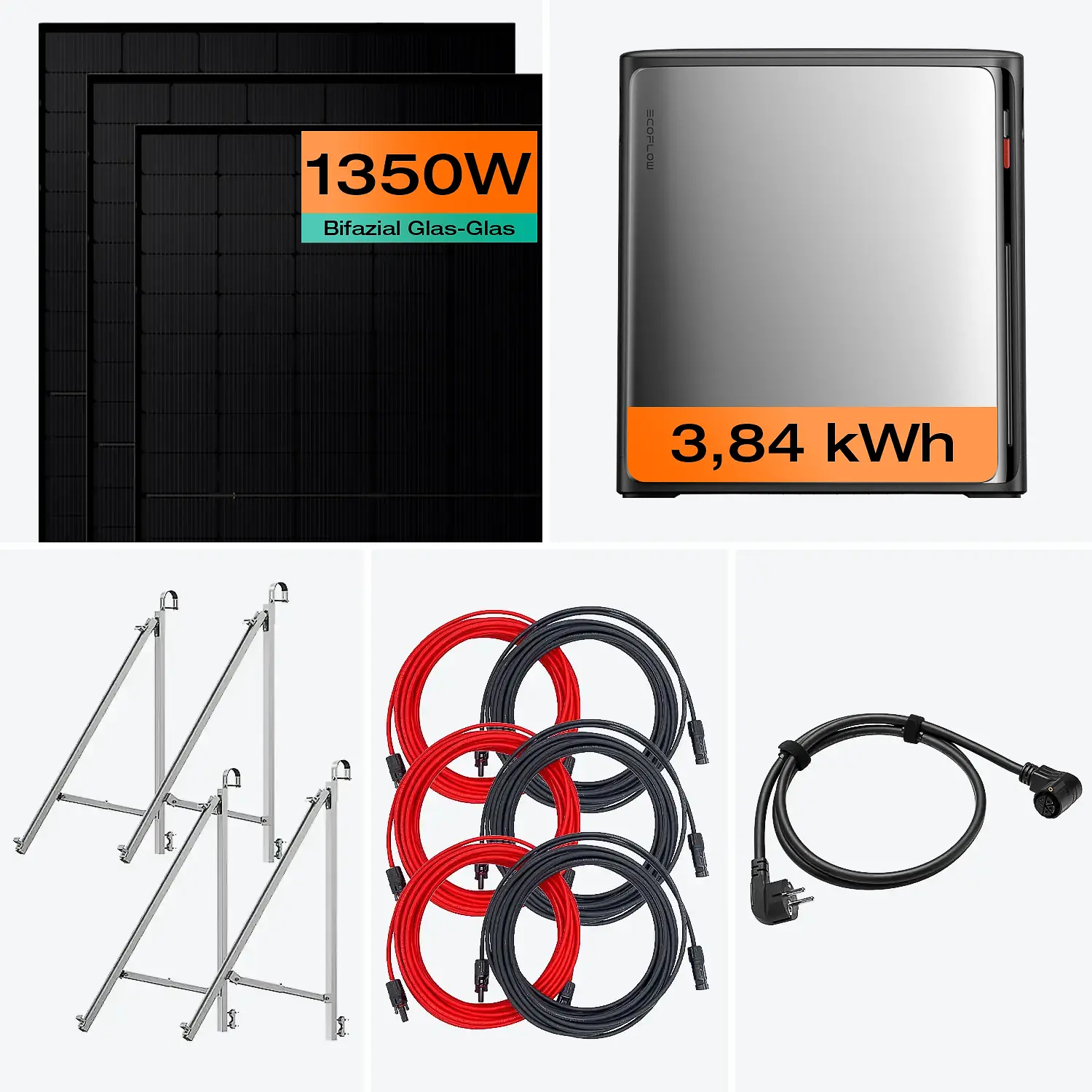 Balkonkraftwerk mit Speicher 1350 W & 3,8 kWh Komplettset mit Glasgeländer Halterung Balkonkraftwerk mit Speicher 1350 W & 3,8 kWh Komplettset mit Glasgeländer Halterung