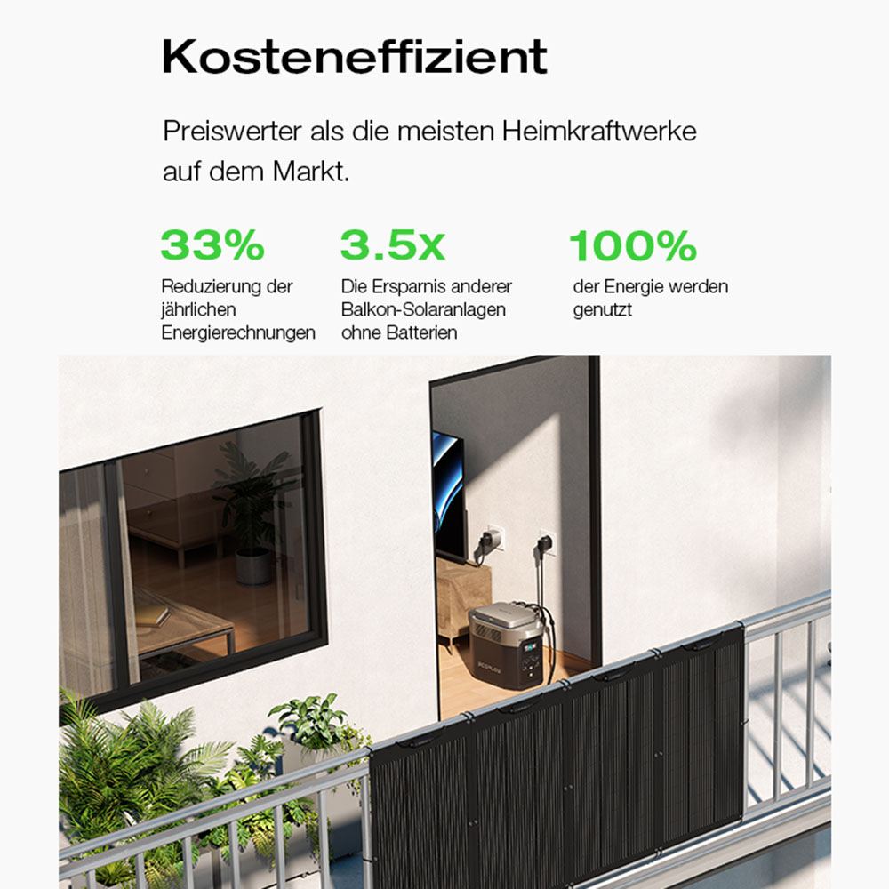 Balkonkraftwerk mit Speicher Basic 3,6 kWh 1305 Wp bis 800 W