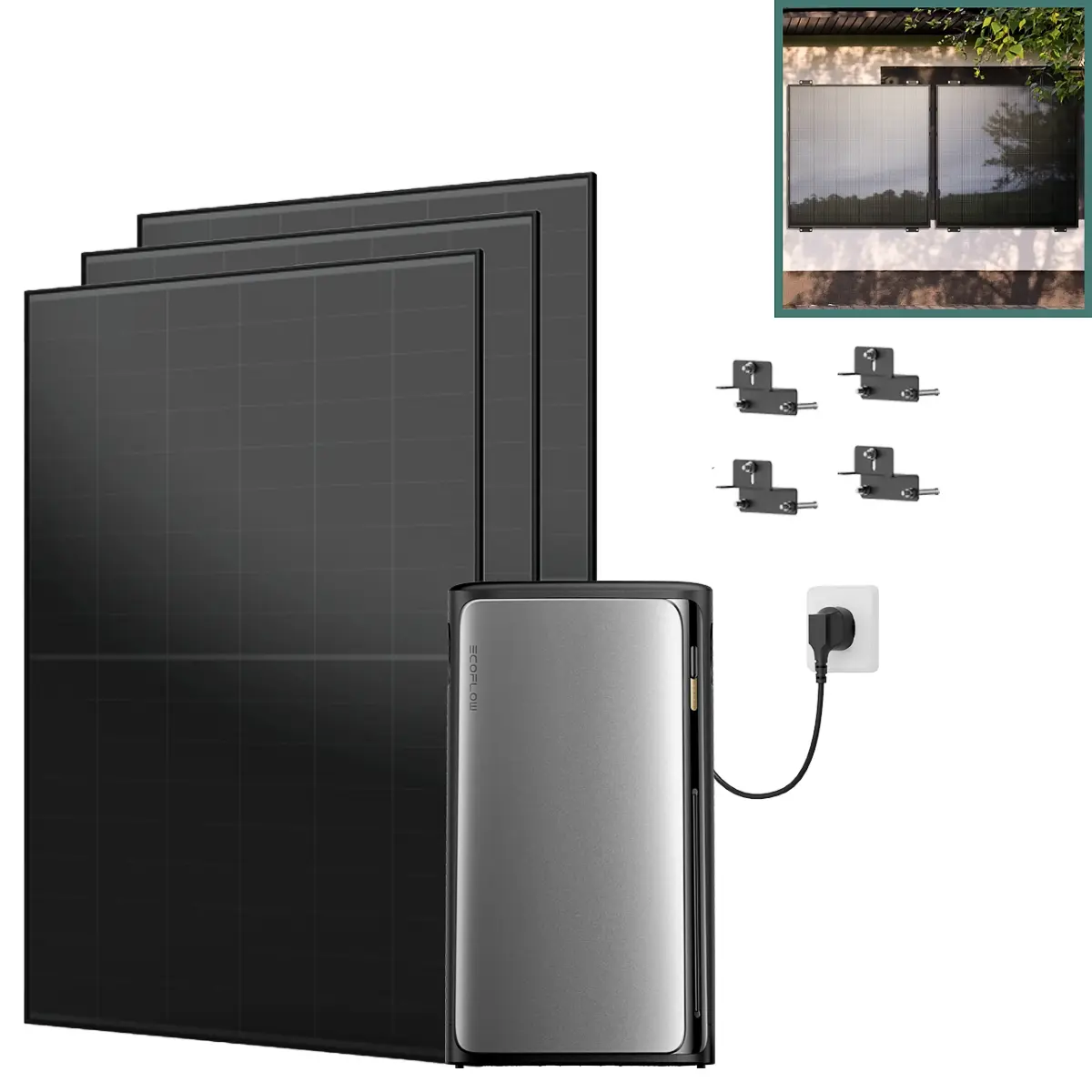 Balkonkraftwerk mit Speicher Pro 1395 W mit Fassade 90° Halterung Balkonkraftwerk mit Speicher Pro 1395 W mit Fassade 90° Halterung