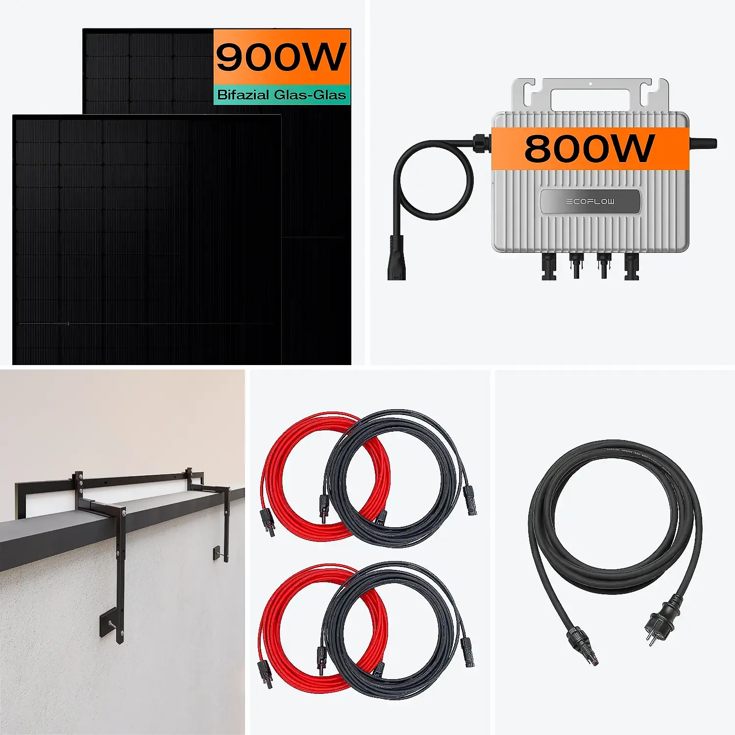 Balkonkraftwerk für Betongeländer (18-23 cm) 800 W, 900 Wp