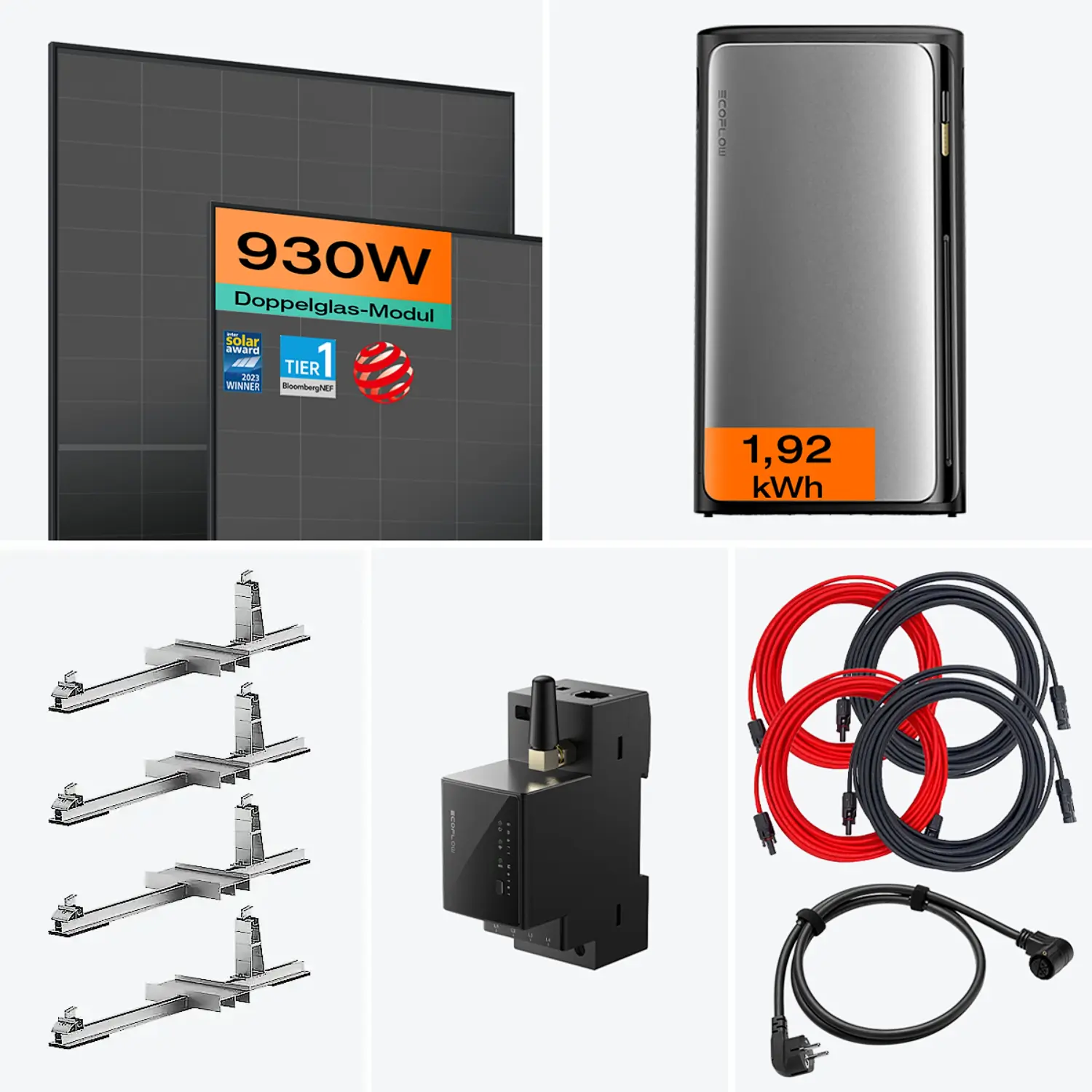 Balkonkraftwerk mit Speicher Ultra 930 W mit Flachdach/Garten Halterung
