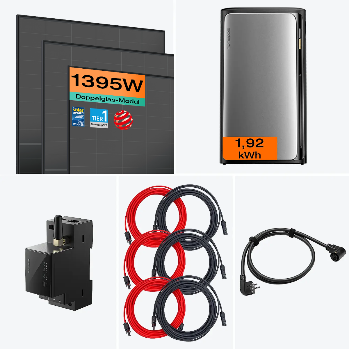 Balkonkraftwerk 1350 W mit Speicher – montagefertiges Komplettpaket