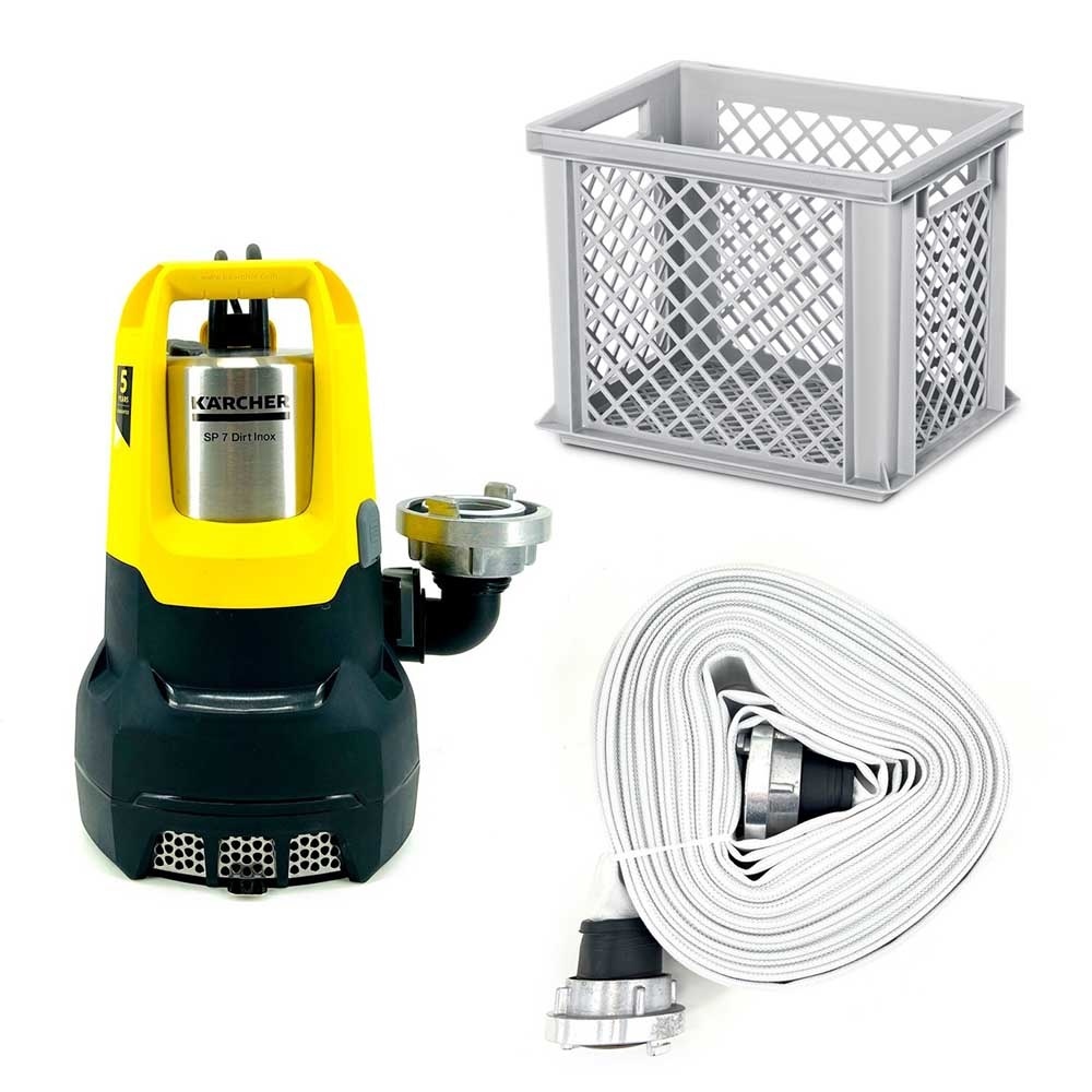 Tauchpumpenbox SP 7 Dirt Inox inkl. C-Kupplung, 20 mtr. Bauschlauch & Kunststoffbox