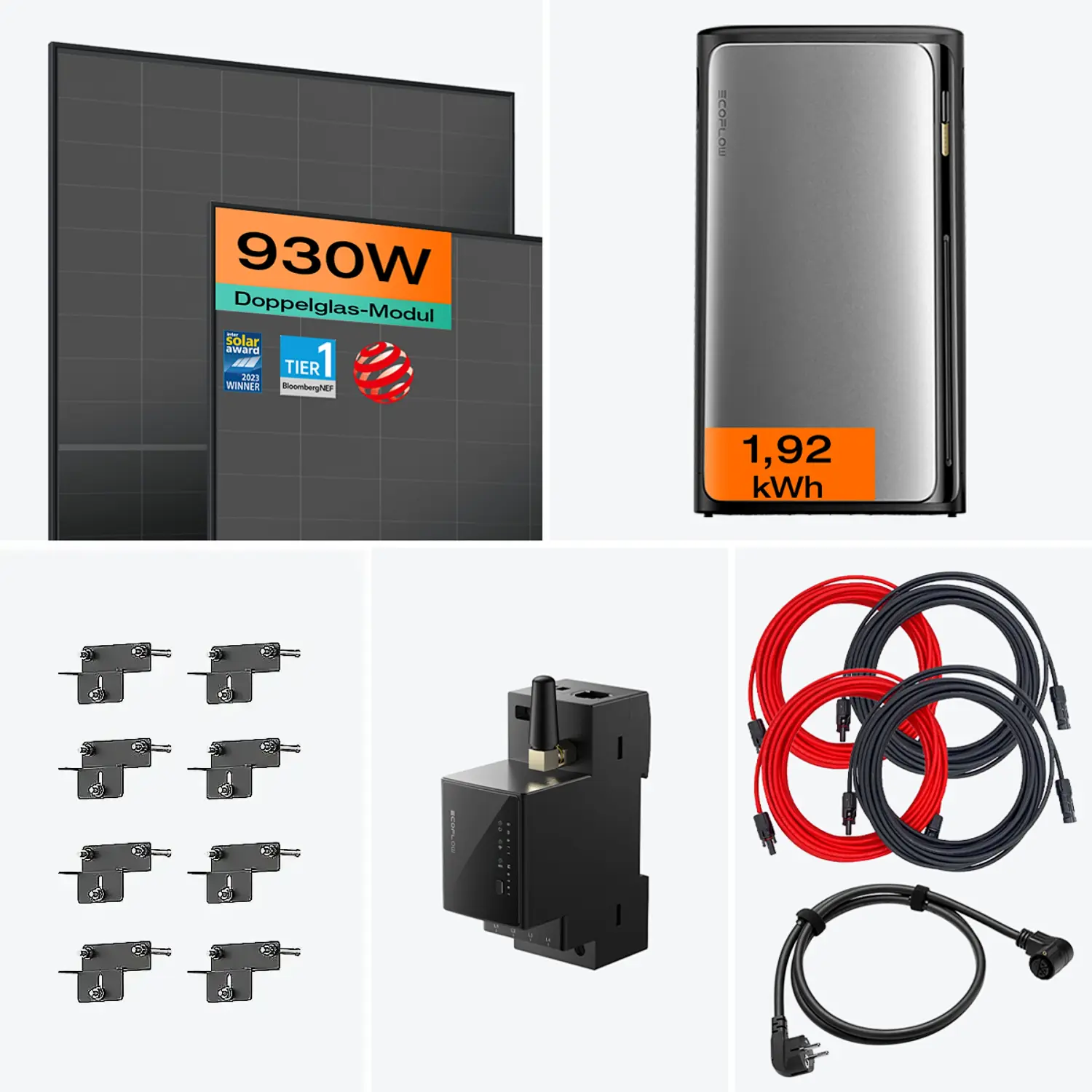 Balkonkraftwerk mit Speicher Ultra 930 W mit Fassade 90° Halterung