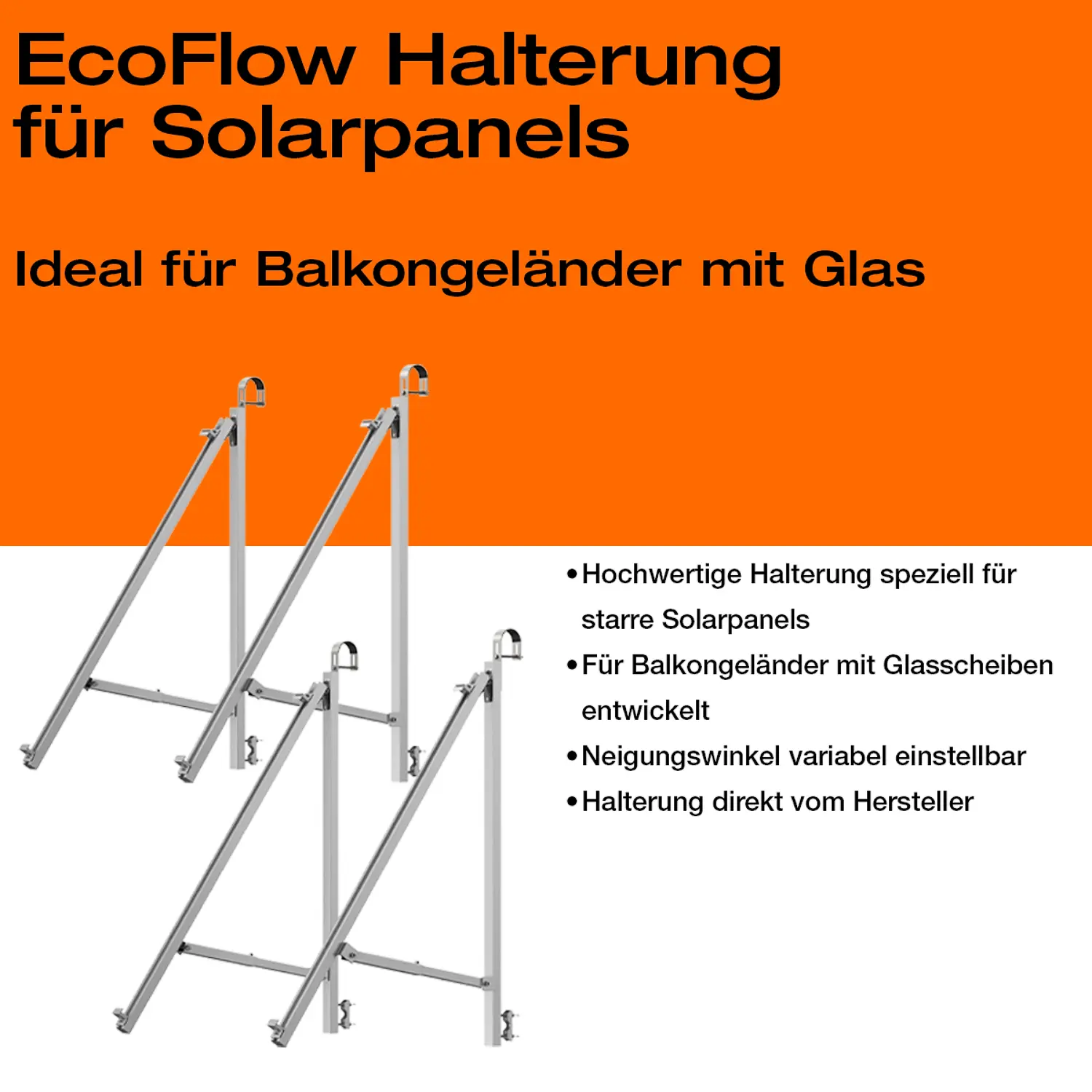 Balkonkraftwerk mit Speicher 900 W Komplettset Max mit Glasgeländer Halterung