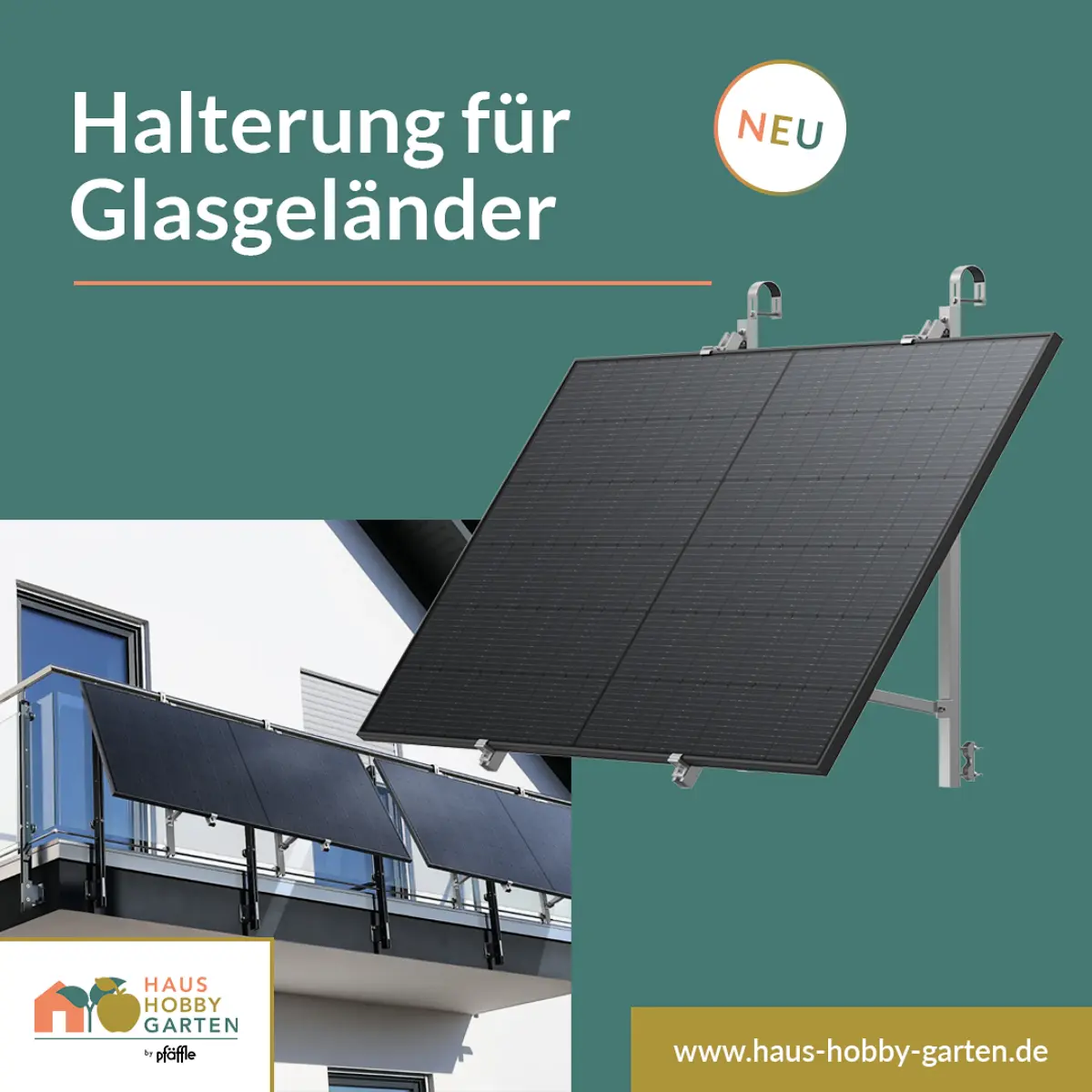 Balkonkraftwerk mit Speicher Pro 1350 W mit Glasgeländer Halterung