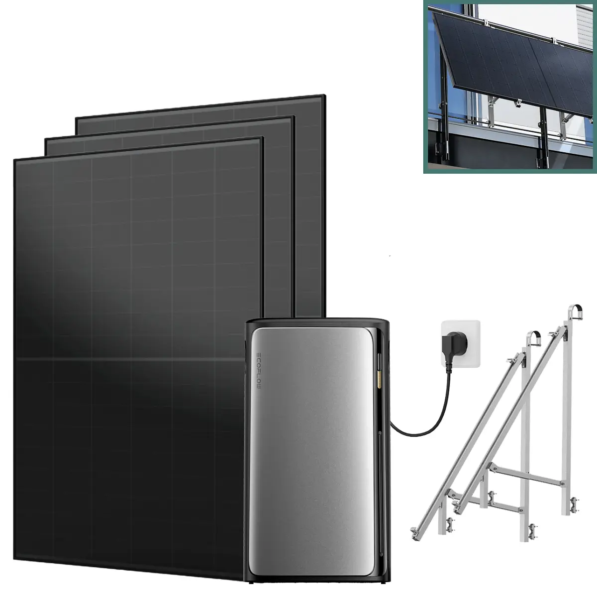 Balkonkraftwerk mit Speicher Pro 1395 W mit Glasgeländer Halterung Balkonkraftwerk mit Speicher Pro 1395 W mit Glasgeländer Halterung
