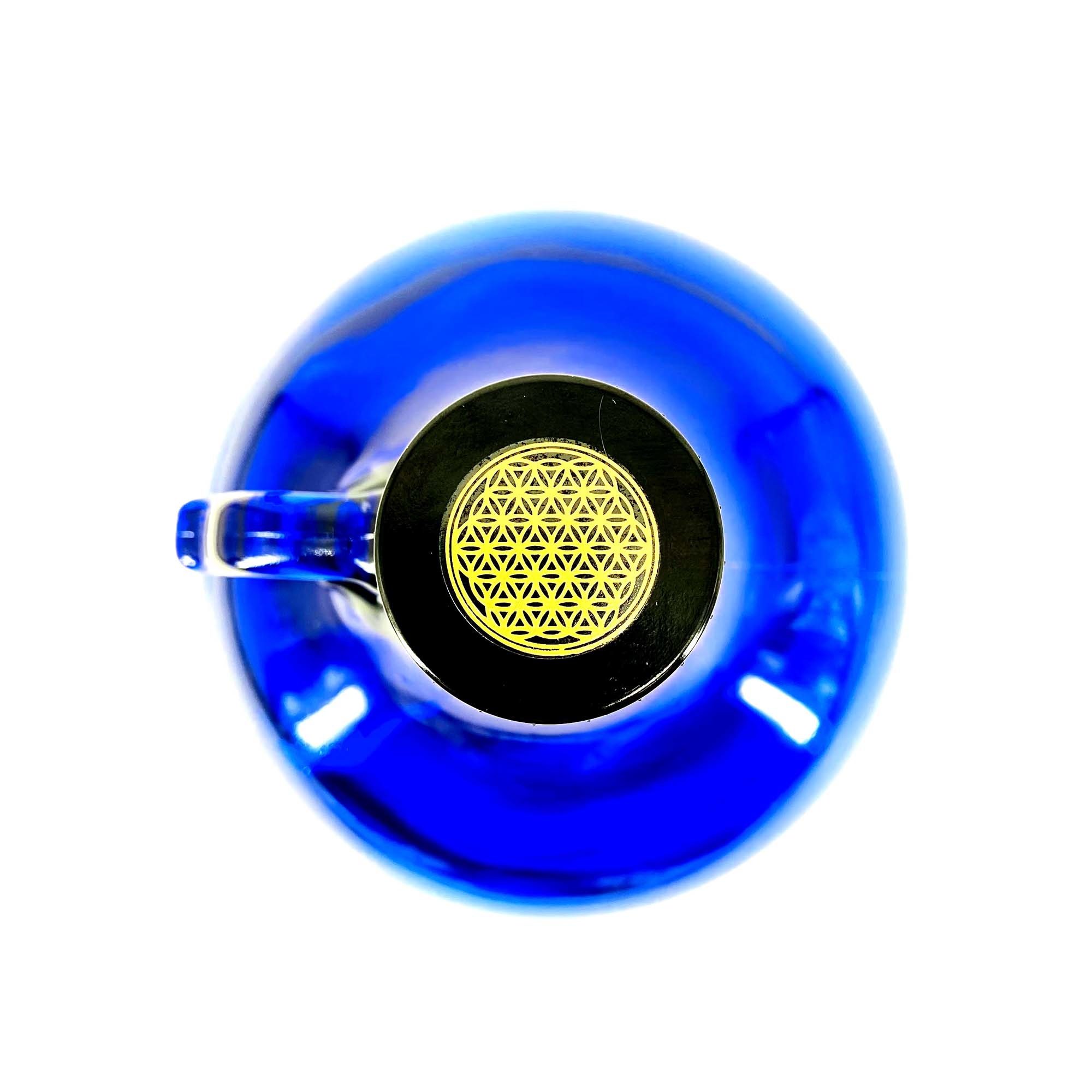 Glasballon blau 5 Liter mit Verschluss Blume des Leben