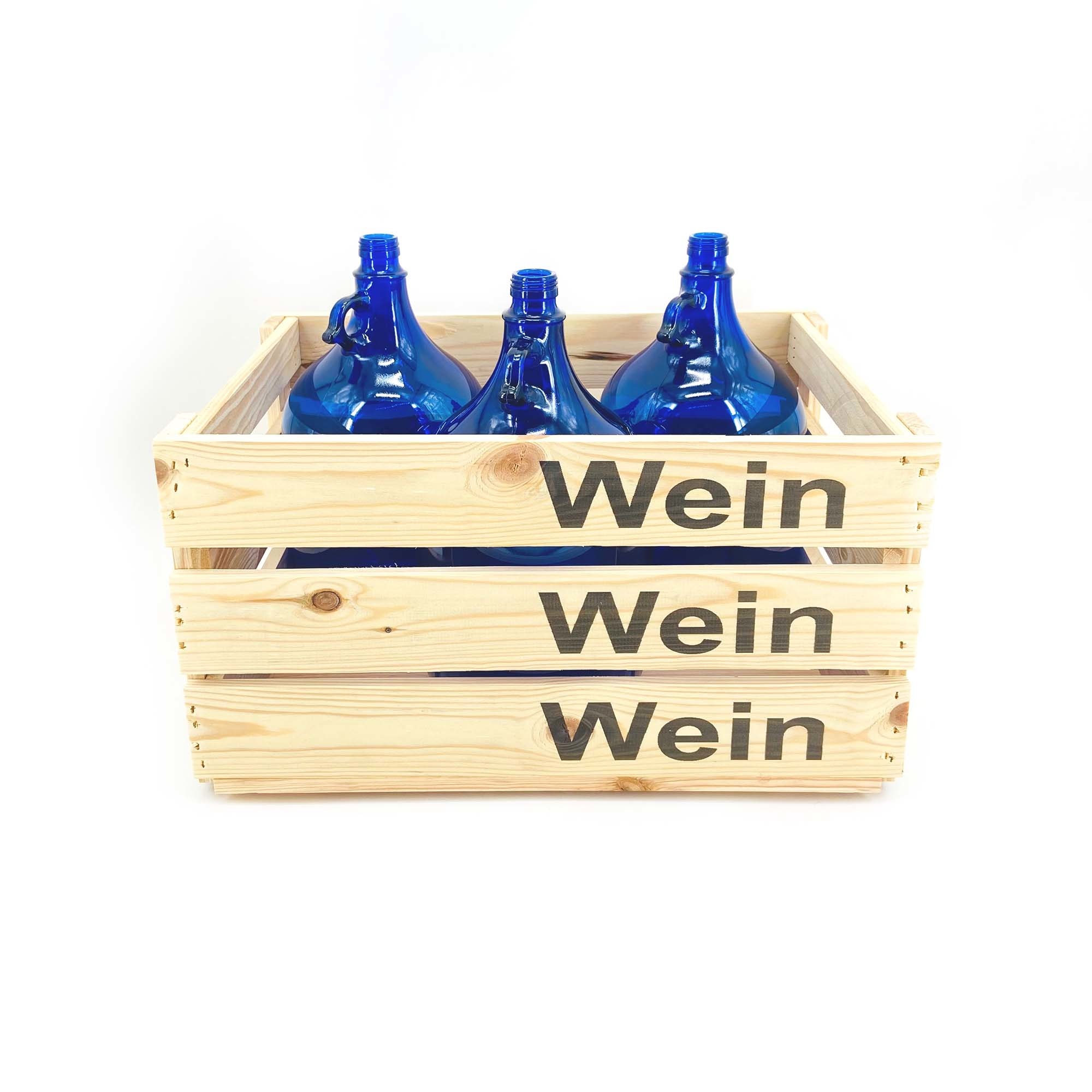 Glasballon-Set blau 5 Liter inkl. Holzkiste und Schraubverschluss