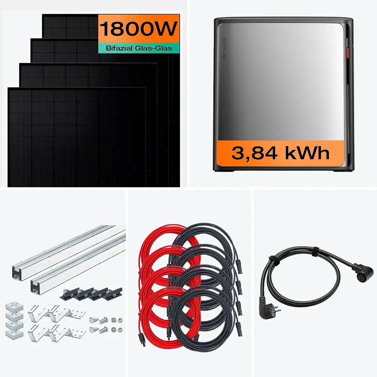 Balkonkraftwerk mit Speicher 1800 W & 3,8 kWh Komplettset mit Ziegeldach Halterung Balkonkraftwerk mit Speicher 1800 W & 3,8 kWh Komplettset mit Ziegeldach Halterung
