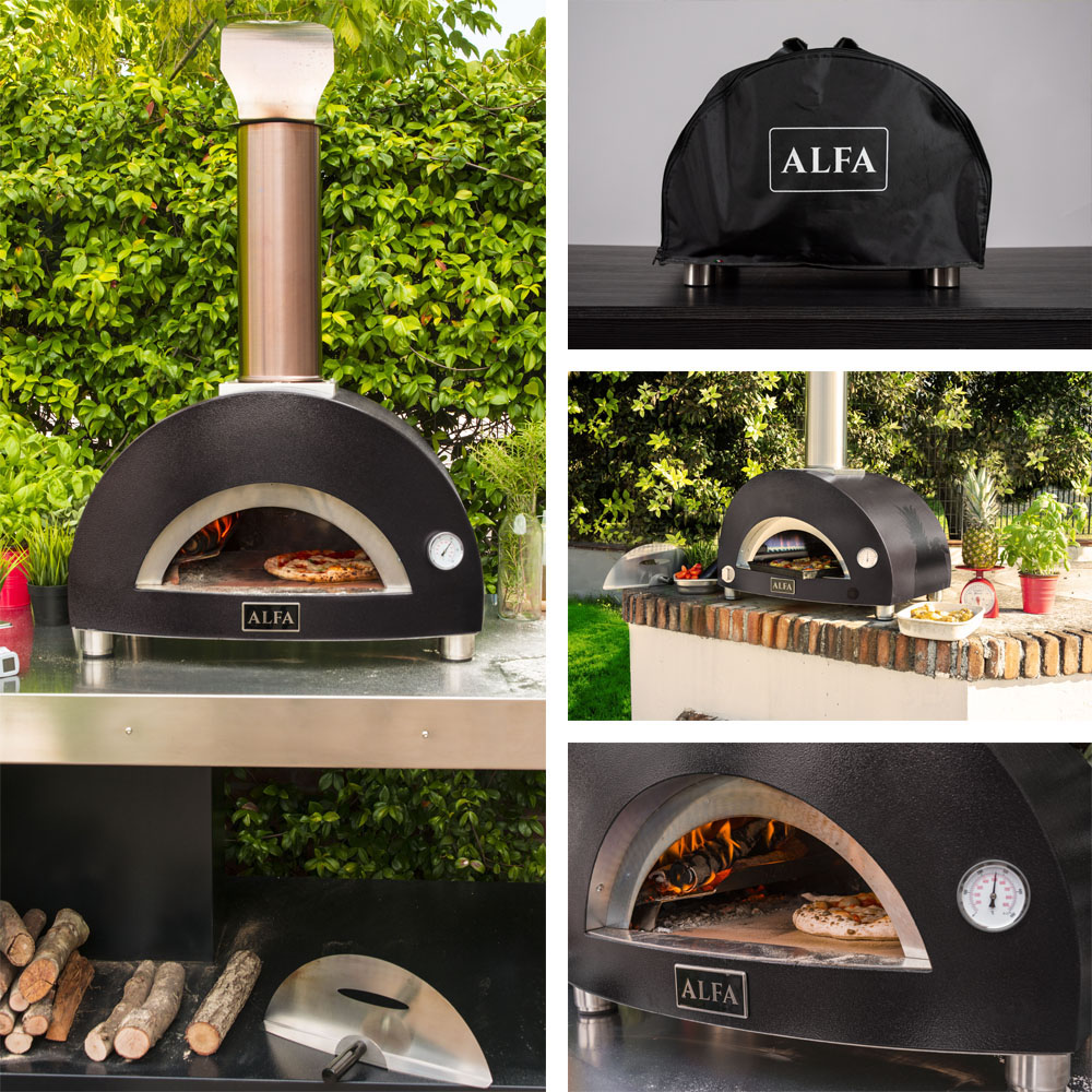 Holz-Pizzaofen Moderno 1 Pizza grau mit Abdeckung von Alfa