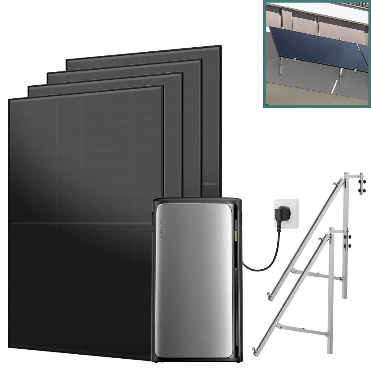 Balkonkraftwerk mit Speicher Ultra 1860 W mit Betonbrüstung Halterung Balkonkraftwerk mit Speicher Ultra 1860 W mit Betonbrüstung Halterung