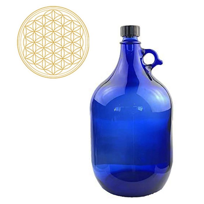 Glasballon blau 5 Liter mit Verschluss Blume des Leben