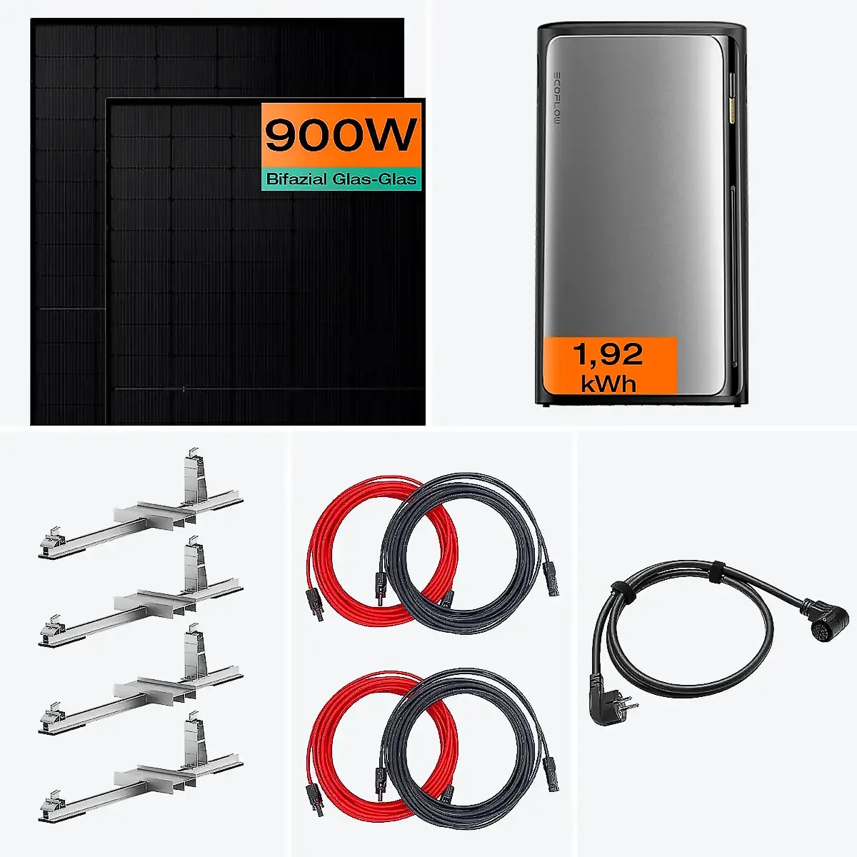Balkonkraftwerk mit Speicher 900 W Komplettset Max mit Flachdach/Garten Halterung Balkonkraftwerk mit Speicher 900 W Komplettset Max mit Flachdach/Garten Halterung